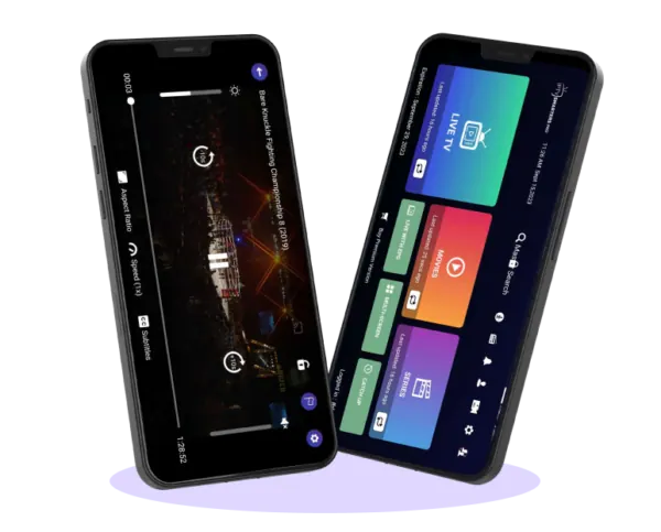 Application IPTV ouverte sur deux smartphones